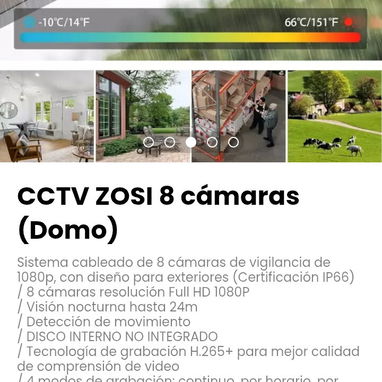 CCTV ZOSI 8 cámaras (Domo). Sistema 8 cámaras resolución Full HD 1080P. Para exteriores. Nuevo - Img 109589522