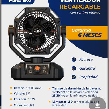 Ventilador recargable f6 Eko de 16000 mah doble aspa (hecha bastante aire)con 6 meses de garantía damos factura - Img 121901891