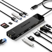 HUB USB C 13 en 1 con doble HDMI 4K, VGA, 5 USB 3.0/2.0, USB C 3.0, 100 W PD, SD/TF, audio 51748612  $55 USD - Img 45610884