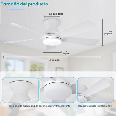 Ventilador de techo moderno Depuley 42 pulgadas 5 aspas, LUCES LED (3 MODO DE ILUMINACIÓN) BLANCO, NUEVO (incluye mando) - Img 122313389