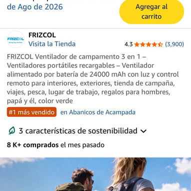 Ventilador recargable de 24000 mAh con luz y control remoto - 2/2