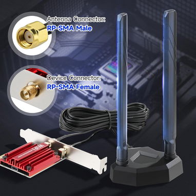 Eightwood Antena WiFi 7 + Bluetooth 5.4. WiFi 6E Tri-Band. 2.4GHz 5GHz 6GHz. Conector RP-SMA. Antena con base magnética - Img 120608399