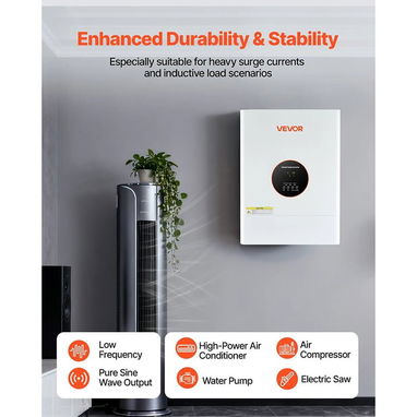 Inversor Híbrido VEVOR 6400W 12000W Pico Baja Frecuencia 48V a 120V/240V Split Phase MPPT 120A Off Grid Blanco - Img 123064051
