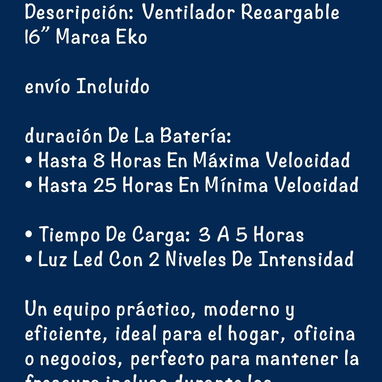 Ventilador de Pedestal Recargable 16" marca EKO 🔷 $80 - 3/3
