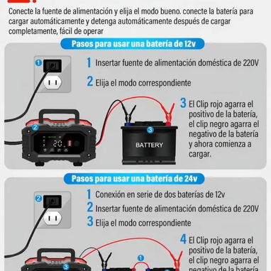 Cargador de bateria 12v 20A 24v 10A - 6/8