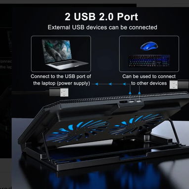 Base Refrescador para Laptop, Dos ventiladores, Dos USB, Control de la velocidad del Fan .  Nueva a estrenar - 2/4
