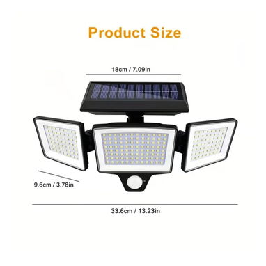 Lámpara Solar Exterior con Sensor de Movimiento - 3 Cabezales Ajustables IP65 - 4/5