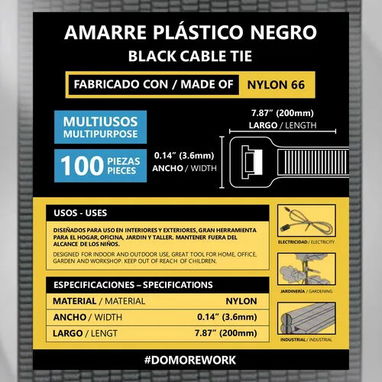 Bridas negras bien fuertes. Estuche de 100 unidades. Miden 20cmx3,6mm - Img 118375875