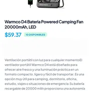 Ventilador Warmaco D4 Batería Powered Camping Fan 20000mAh, LED. - Img 56788856