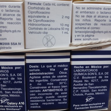 Gotas para los oidos antibióticos, Ciprofloxacino, Hidrocortisona y lidocaina - 2/3