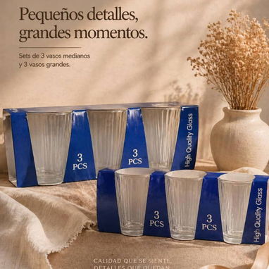 Set de 3 vasos medianos y 3 vasos pequeños. - Img 121697880