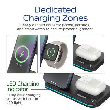 CARGADOR ENERGIZER 3 EN 1 QI 15W RGB IPHONE AIRPODS APPLE WATCH ENVÍO DISPONIBLE + GARANTÍA - 6/10