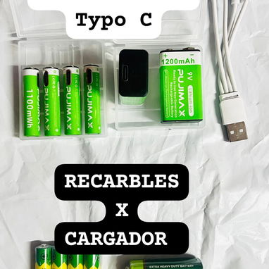 ⭐Par de Pilas Recargables TIPO C AAA 1100m y AA 3400mWh ⭐ Batería 9v 6F22 Recargable / Par 18650=15$ WhatsApp 53881002 - Img 81522411