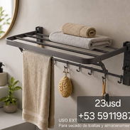 Toallero Plegable de Pared con Ganchos para Baño — Metal - Img 56222486