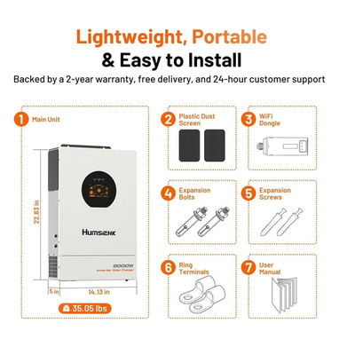 Inversor Solar Híbrido Humsienk 8kW 48V 110/220V Fase Dividida Dual MPPT - 2/2