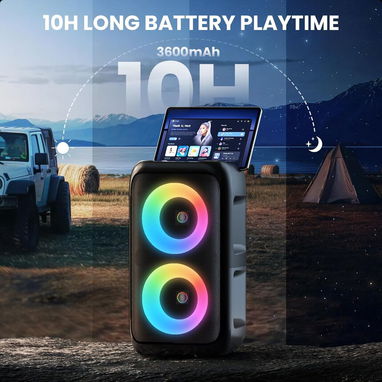 (X) PWBSLAI Altavoz Bluetooth Portátil con 2 Micrófonos Inalámbricos – Altavoz de Fiesta con Luces LED $73.32 - Img 126576752
