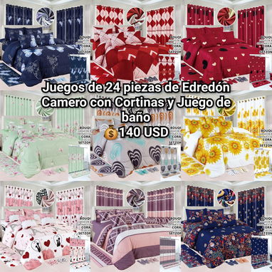 🔖Juegos de 24 y 25 piezas de Edredón Cameros, Queen y King con Cortinas y Juego de baño - 3/6