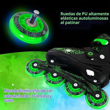 🛼 Patines en Línea Ajustables para Niños – Negros y Verdes 🛼 - 3/5