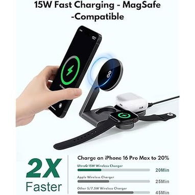 🔋 CARGADOR INALÁMBRICO 3 EN 1 MAGSAFE 15W PLEGABLE PARA IPHONE APPLE WATCH AIRPODS ENVÍO + GARANTÍA - Img 123432237