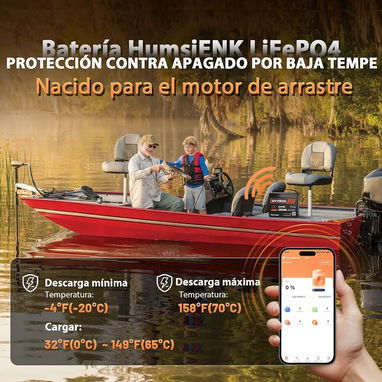 Batería HumsiENK LiFePO4 12V 100Ah Group 24 1280Wh Bluetooth - 7/9