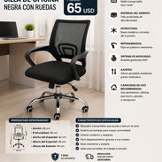 SILLA DE OFICINA NEGRA CON RUEDAS NUEVAS EN CAJA!!! - Img 55688086