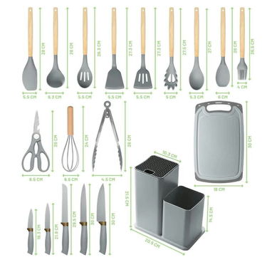 💜Set de utensilios de cocina de 19 piezas Silicona y mango de madera Precio: 30 - 4/7
