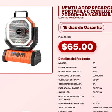 VENTILADOR DE MESA RECARGABLE VENTILADOR DE PEDESTAL VENTILADOR ENFRIADOR VENTILADOR RECARGABLE PORTÁTIL - 3/9