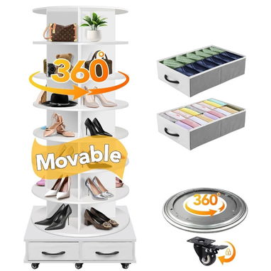 Hermosa zapatera multifuncional​🌀✨ ORGANIZADOR GIRATORIO 360° PREMIUM (8 NIVELES + 2 CAJONES + RUEDAS) - RUNSUNSPRI ✨👠 - 2/7