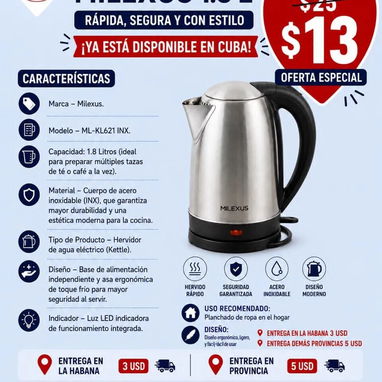 Tetera Eléctrica, parrilla eléctrica ,plancha de vapor, grifo de cocina con control de agua fría/caliente - 7/8