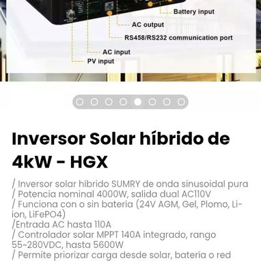 Inversor Solar híbrido de 4kW - HGX. Permite priorizar carga desde solar, batería o red eléctrica - 4/7