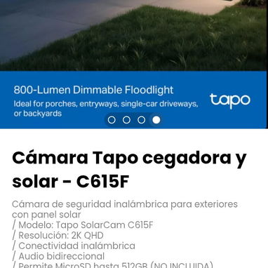 Cámara Tapo cegadora y solar - C615F. Cámara de seguridad inalámbrica para exteriores con panel solar - Img 116117568