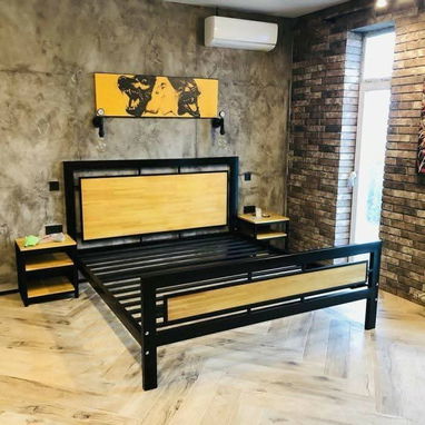 Camas de metal y madera diseño industrial minimalista - 3/6