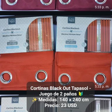 Cortinas blackout (tapasol), juego de 2 paños, varios colores y tamaños - 3/10