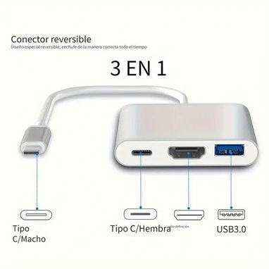 📢 Adaptador Multipuerto 3 en 1 | USB‑C a HDMI 4K + USB 3.0 + Carga PD - Img 111498799