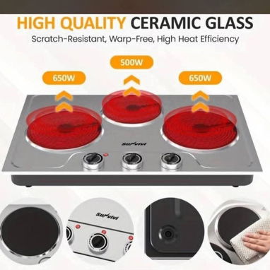 Cocina Eléctrica de 3 Hornillas Ceramic Glass 🔥 3 hornillas independientes (650W + 500W + 650W) ✅ PRECIO 155 USD - 2/2