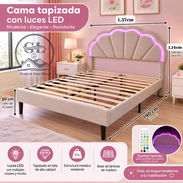👑Cama Full (camera) con luz LED   🩷Rosa 🩶Gris - Img 58298290
