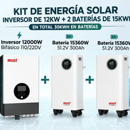 Kit Solar de inversor de 12kw Must bifásico 110 y 220v Con 2 Bateria de 15 kwh Must 51.2v 300ah (total de 30kwh en bater - Img 57907699