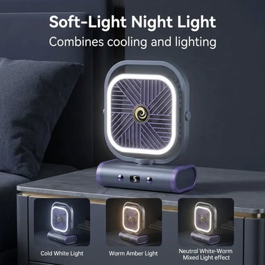 VENTILADOR DE ESCRITORIO USB RECARGABLE LUZ NOCTURNA 5 SPEED - 4/7
