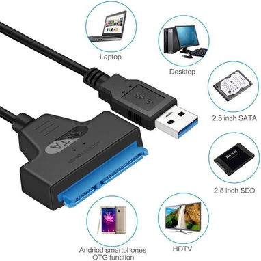Cable adaptador USB 3.0 a SATA para HDD y SSD de 2,5 pulgadas, convertidor de disco duro, compatible con laptop, - 7/10
