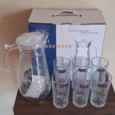 JUEGO DE JARRA CON 6 VASOS, DE CRISTAL - 3/4