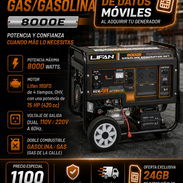 ‼️GENERADOR DE GAS Y GASOLINA‼️de 8000W, Marca LIFAN ,salida 110-220v, Oferta de 24GB de datos - Img 55842218