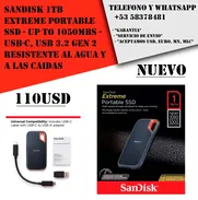 Disco Duro Externo Solido SanDisk 1TB Extreme Portable SSD - Up to 1050MBs - USB-C, USB 3.2 Gen 2 "Nuevo Sellado" - Img 49836646