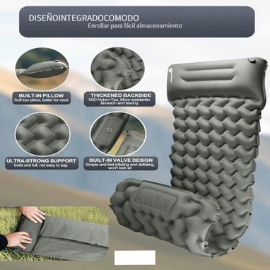 Colchoneta inflable ultraligera para acampar cuenta con un diseño ergonómico de celdas y una almohada integrada - 2/5