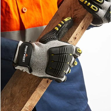 Guantes de trabajo de seguridad (Portwest A722) resistentes a cortes antiimpactos, color gris/negro - 5/5