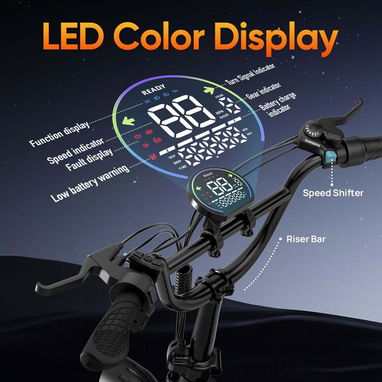 20" Fat Tire E-Bike 750W 48V 13Ah Battery 7 Speed LED Color Display Electric Bike - 6/6