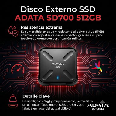 Disco duro SSD ADATA SD700 512 GB Negro - Img 124912257