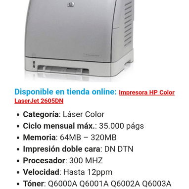 Impresora hp color laser jet 2605Dn y 2600n - 3/4