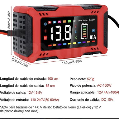 Cargador  inteligente reparador de batería 12v 10A 58757374 - 2/4
