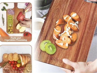 Tabla de cortar pequeña de madera de doble cara y tabla de cortar con mango para frutas, verduras, pan, pizza, carne, qu - Img 69044578