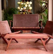 Set para sala o juego de sala Mid Century (años 50s) cuero y madera artista Ángel Pazmiño - Img 50557698